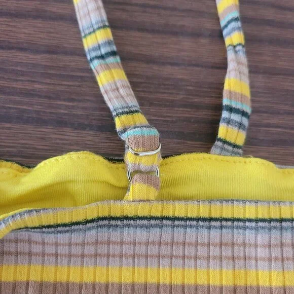 NWT Anthropologie Oliviaceous Spaghetti Strap Striped Yellow Green Crop Top M - Picture 9 of 12